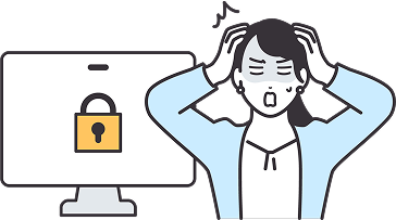 PCにロックがかかり頭を抱える女性のイラスト