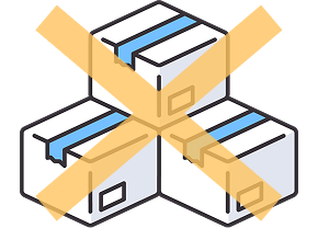 積み重なったダンボール(在庫)にバツ印がついたイラスト