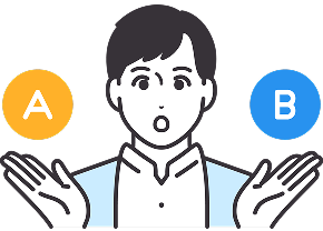 男性が両手にAとBのボールを持っているイラスト